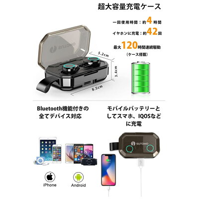 SUTOMO Bluetooth 5.0 ワイヤレスイヤホン EJ-X6-BK